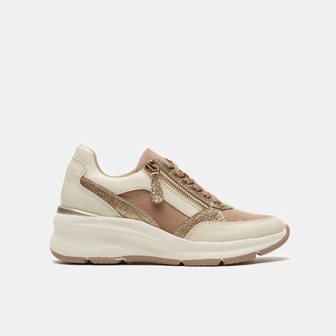 Sneakers De Mujer Con Cuña, Beige Sneakers De Mujer Con Cuña, Beige